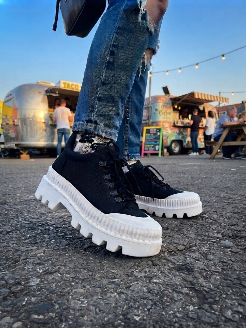 Silent D Platform Sneakers Black Canvas Chunky Lug Sole Women EU 38 Streetwear